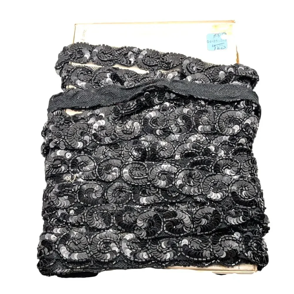 Vintage Black Sequin Trim 9.5 Yards 1in Sewing Costume Craft Embellishment